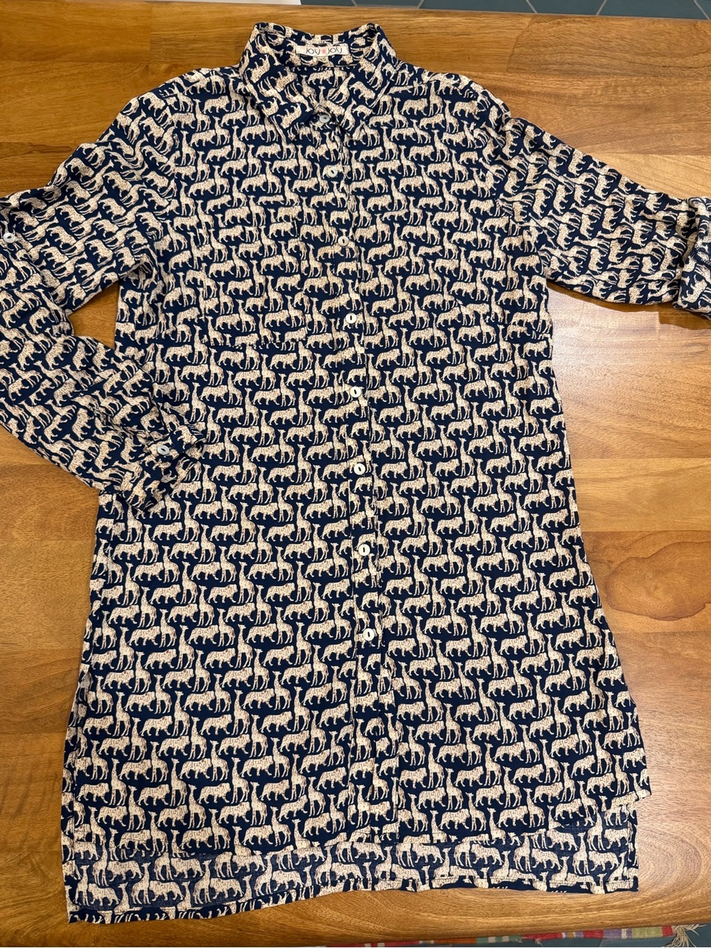Joy Joy Navy and Cream Animal Motif Shirt Dress Size XS